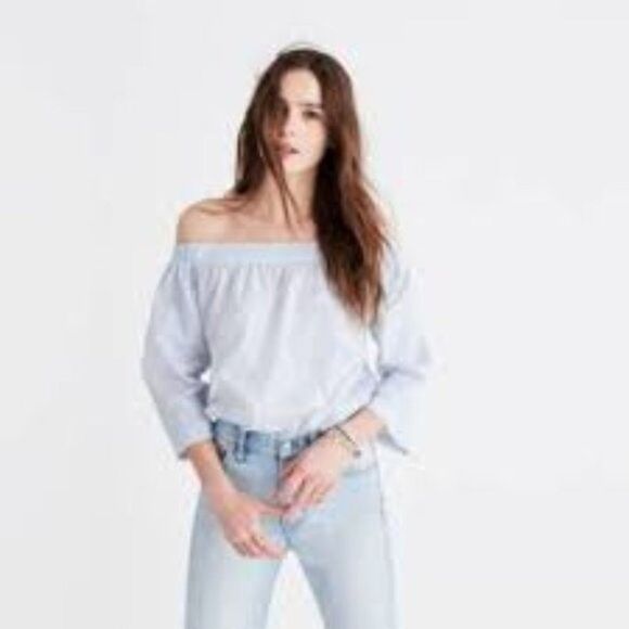 Madewell Clean Off-the-Shoulder Top in Stripe S - Picture 1 of 7
